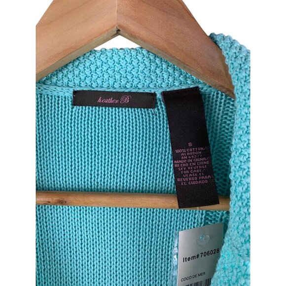 Heather B Womens Small Aqua Cable Knit Cardigan Sweater - Picture 4 of 5